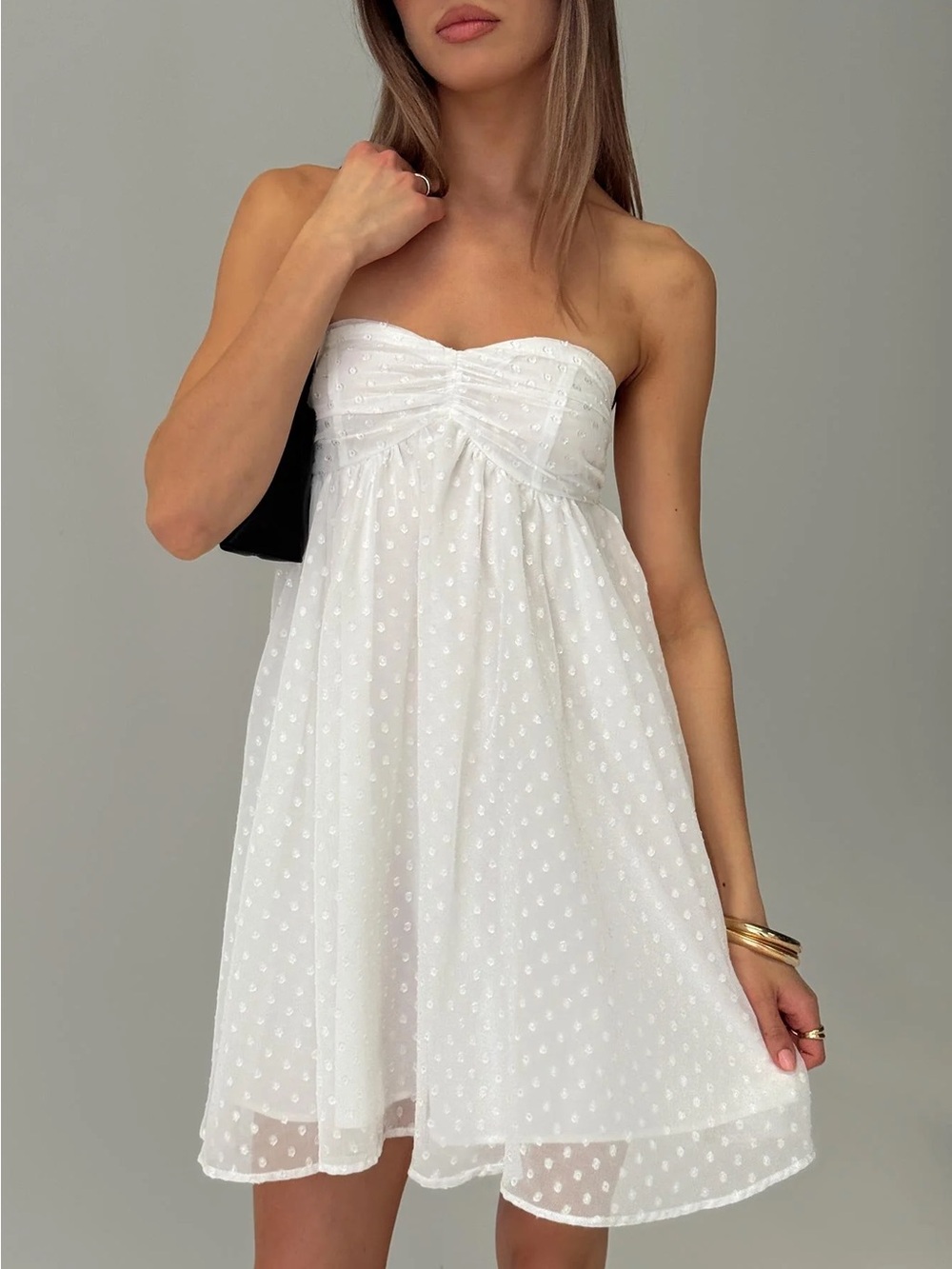 Princess Polly Kaimilla Strapless Sweetheart Mini Dress White Swiss Dot US 8 NWT